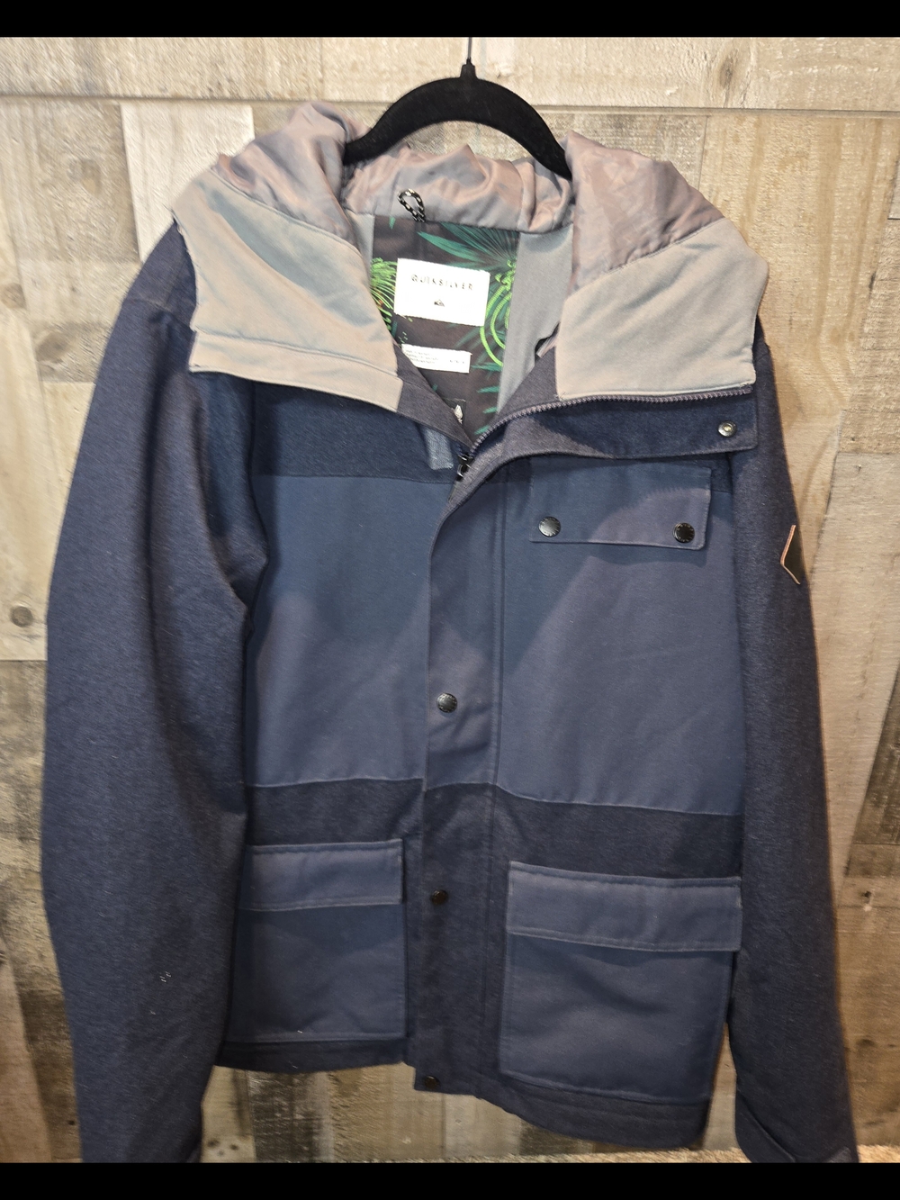 Quicksilver Men's M Navy Two-Tone Hooded Dryflight Tech Zip Up Jacket